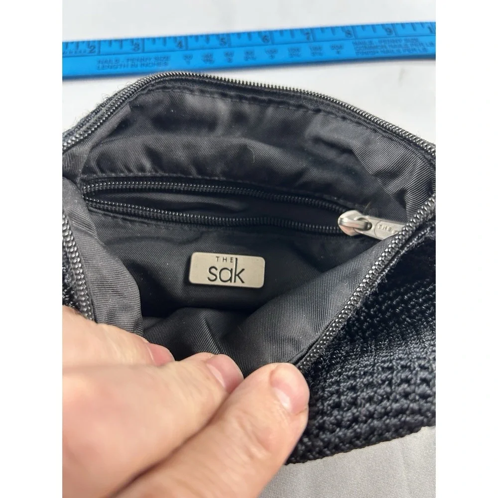The Sak Black Crochet Knit Zipper Pouch‎ Coin Purse Cosmetic Bag Small